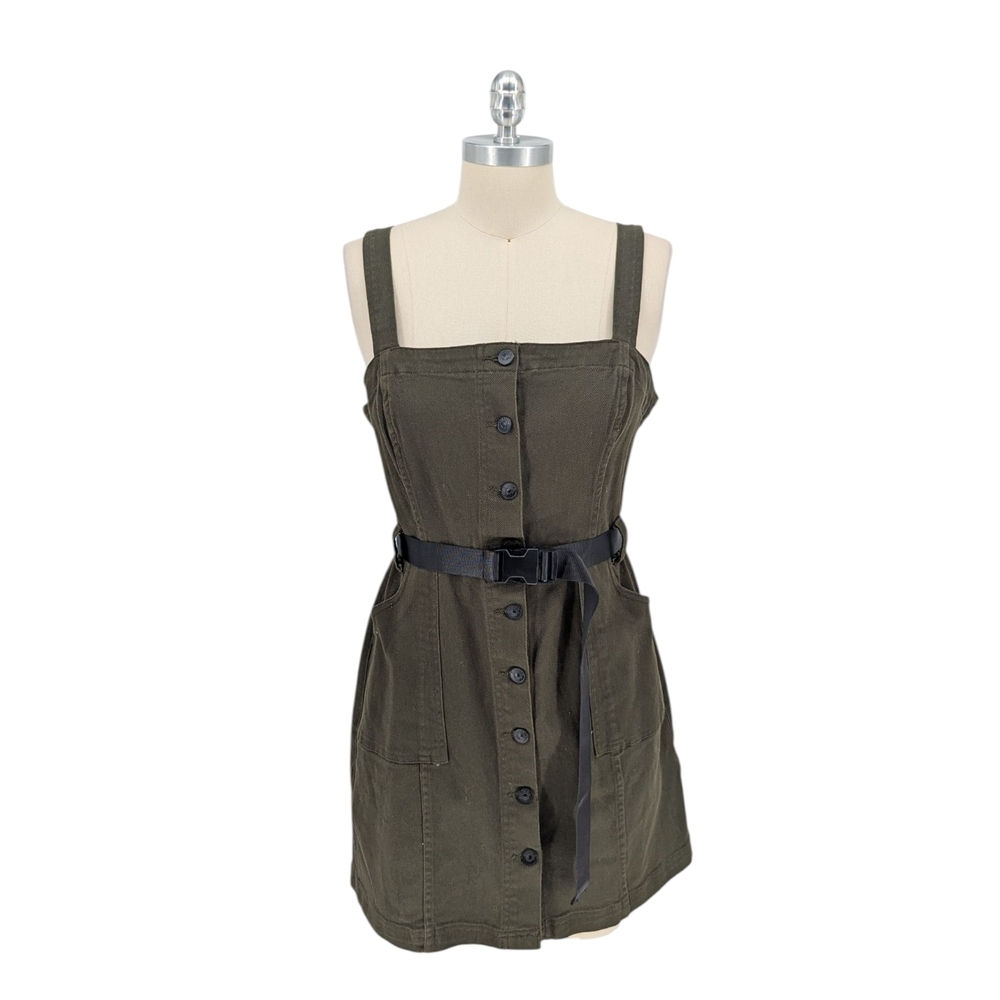Olive Utility Button-Front Mini Dress with Belt